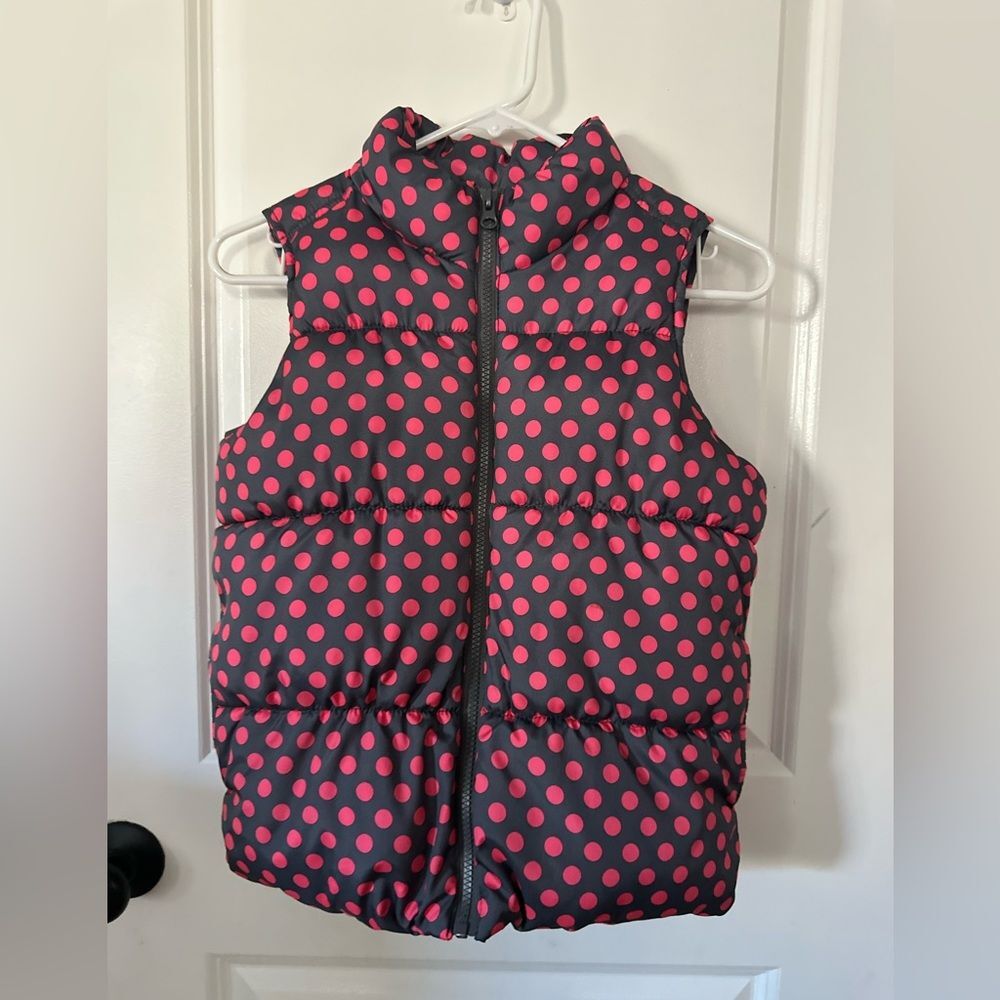 NWOT Old Navy Frost Free Girl Grey & Polka Dot Style Puffer Vest Size L (10/12)